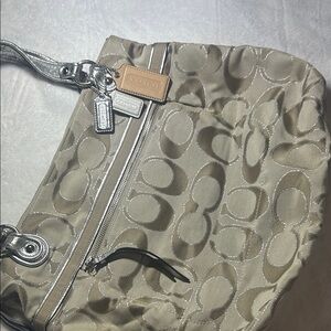 Coach Metallic Silver and Beige Shoulder Bag